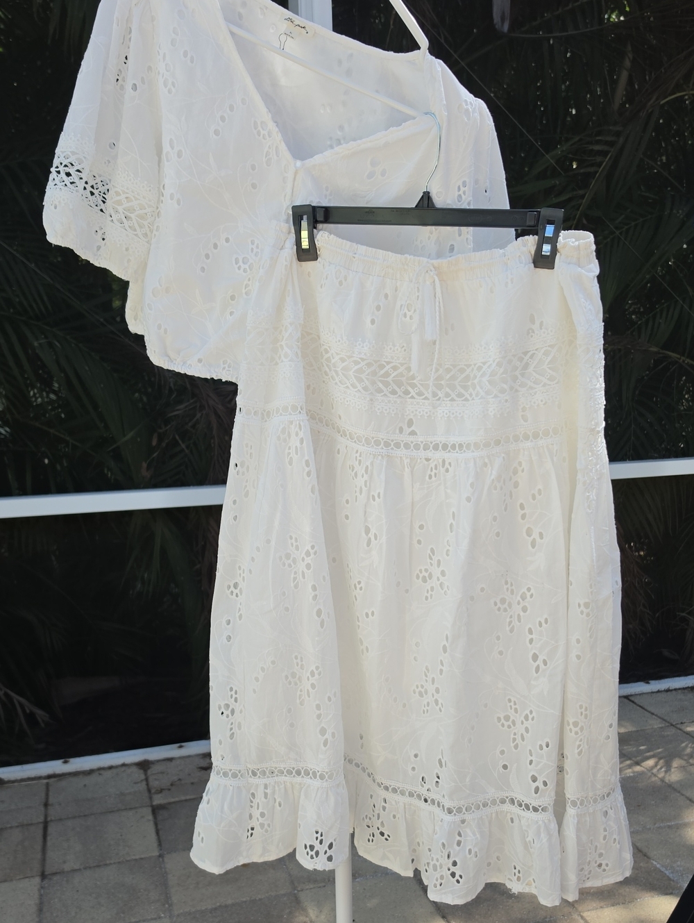 ULTRA PINK White Eyelet Lace Puff Sleeve Blouse and Skirt Set